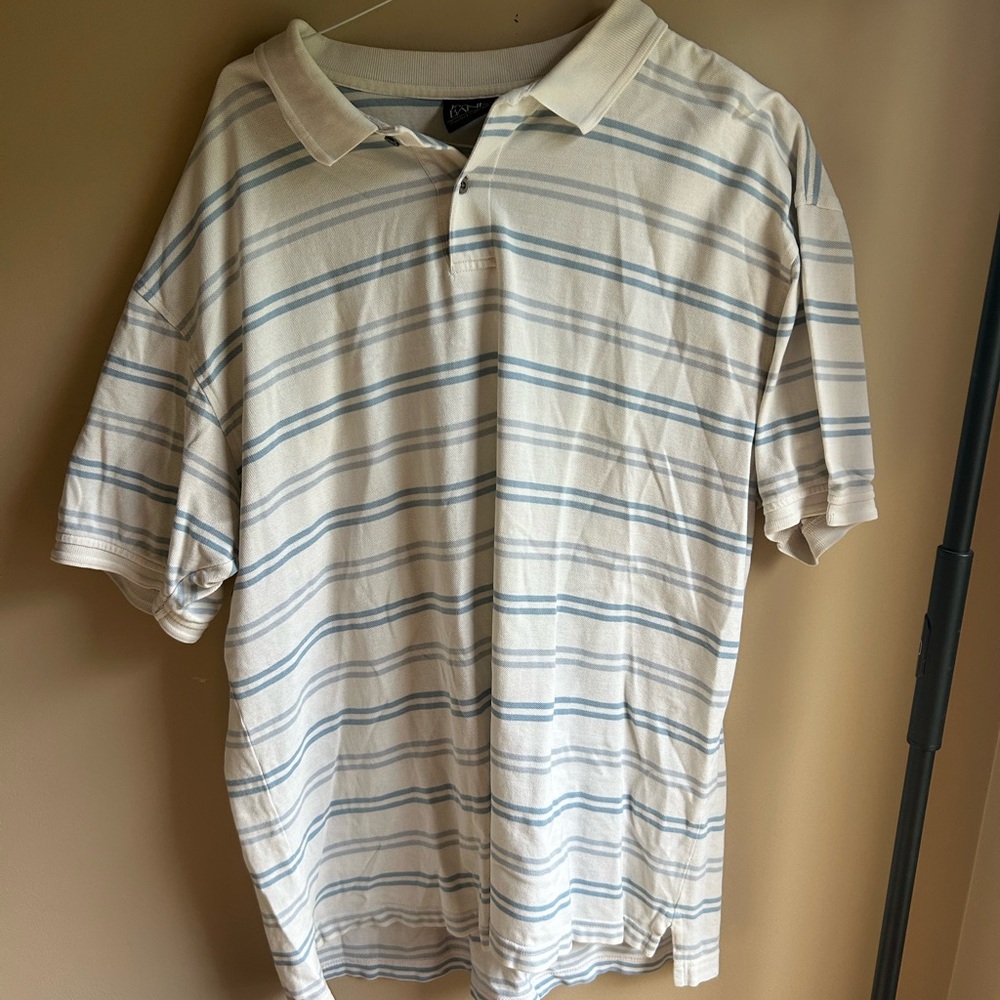 Jos. A. Bank Striped Polo Shirt - Cream and Blue